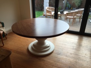 A quarter cut American oak veneered dining table crafted by Read Veneers.